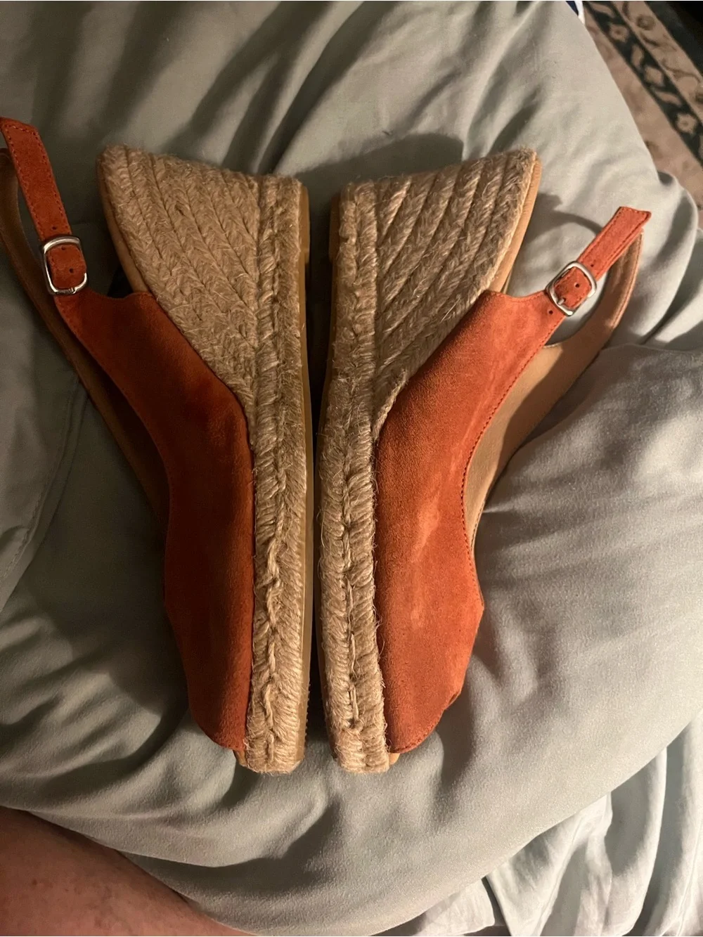 Women's Open-Toe Suede Slingback Wedge - Rusty Orange